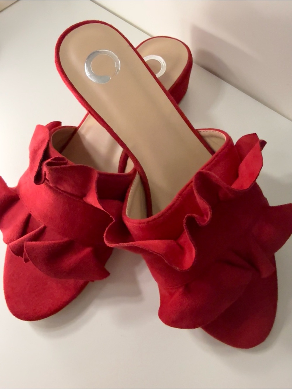Women’s Red Ruffle Slide Sandals - Picture 2 of 6